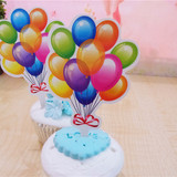 彩色气球蝴蝶结双面插卡 儿童生日派对用品 蛋糕装饰插牌卡纸30个