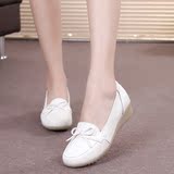 白色护士鞋真皮软底牛筋底舒适圆头坡跟防滑底单鞋工作鞋医生鞋
