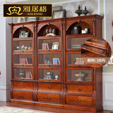 雅居格 美式实木书柜书架欧式书房家具带门玻璃门书柜组合柜FB401
