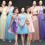 新款优雅表演花朵168紫色蓬蓬裙长款伴娘服年会礼服敬酒服姐妹裙
