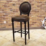 实木酒吧椅 美式乡村田园椅子高脚凳吧凳子欧式吧台椅新古典木质