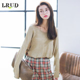 LRUD2016秋季新款韩版V领宽松套头毛衣女百搭休闲长袖打底针织衫