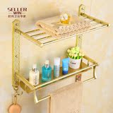 欧式金色浴室置物架毛巾架 不锈钢卫生间置物架壁挂浴巾架镀金