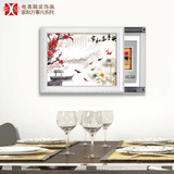 现代中式餐厅配电箱挂画有框画推拉式电表箱装饰画家和万事兴壁画