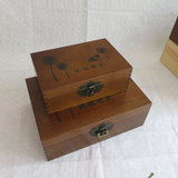 Zakka实木质长方形木盒子复古木箱子带锁桌面收纳盒 大号A4