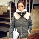 2015秋冬新款韩版加厚保暖小棉衣女士修身短款棉服羊羔毛拼接外套