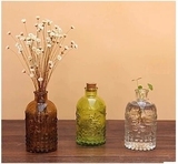 复古浮雕玻璃小花瓶水培容器zakka插花瓶软木塞密封香薰瓶许愿瓶
