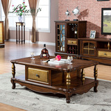 丽卢美式实木茶几电视柜组合欧式简约做旧彩绘小户型客厅沙发几桌
