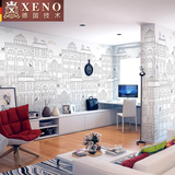 西诺大型壁画墙纸 客厅电视背景墙简约手绘建筑壁纸 洛可可线稿