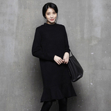 2016年春季新品韩版女装中长款简约打底针织长袖原创气质连衣裙女