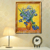 梵高鸢尾花油画纯手绘静物花卉客厅卧室餐厅酒店现代装饰画有框画
