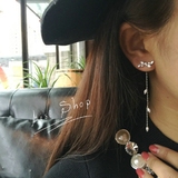 MISI韩国代购 S925银针镀18K金 锆石流苏长款两用耳钉 耳线耳环