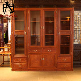 红木实木书柜缅甸花梨木家具明清仿古中式雕花书橱书架玻璃门书柜