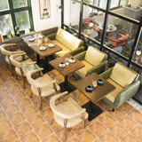 美式复古 咖啡厅桌椅 个性主题餐馆拼色休闲沙发 甜品奶茶店沙发