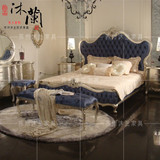 欧式床 结婚双人床1.8米奢华实木雕花床新古典床真皮床 卧室家具