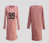 春款女装韩版纯棉99数字常规大码宽松中长款套头圆领长袖卫衣T恤