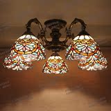多头吸顶灯田园风格铁艺浪漫彩色玻璃艺术灯卧室客厅餐厅灯具5头