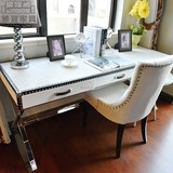 新古典书桌椅组合后现代不锈钢皮艺铆钉写字桌样板房书房书桌定做