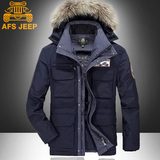 AFS JEEP冬季中老年加厚男士羽绒服中长款吉普大码毛领保暖外套