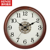 汉时欧式实木挂钟中式客厅表简约钟表圆形挂表静音时钟石英钟HW15