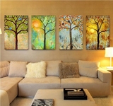 欧式客厅装饰画仿油画沙发背景墙挂画美式餐厅壁画玄关四季幸福树