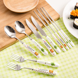 环保陶瓷柄刀叉筷勺 时尚可爱不锈钢餐具套装 叉子西餐刀