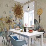 墙壁画手绘油画花卉装饰设计无缝个性卧室客厅影视墙壁纸定制背景