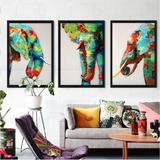 现代创意家居三联装饰画大象动物油画有框客厅沙发背景墙艺术挂画
