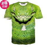 夏季青蛇印花T恤男潮 3D创意立体恶搞衣服 原宿动物图案男短袖T恤
