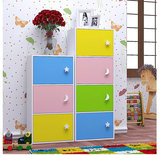 家乐铭品四层置物柜彩色带门书柜儿童玩具储物柜书橱架子组合柜子