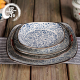 日式四方陶瓷盘和风釉下彩长方盘凉菜盘圆盘饭盘蛋糕盘西餐盘子