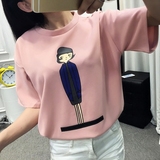 特！韩版2016夏装新款学院风可爱小女孩印花圆领短袖t恤宽松女潮
