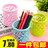 5822 包邮 韩国创意时尚办公文具可爱摆件笔桶镂空花朵铁笔筒