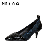 ninewest玖熙2015新款璀璨闪片拼色单鞋 浅口套脚尖头细中跟女鞋