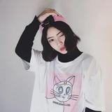 韩国ulzzang日系原宿软妹学院风卡通印花可爱短袖T恤女夏天上衣潮