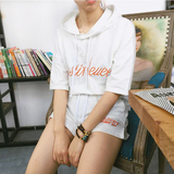 韩国时尚夏季女装宽松字母短袖连帽T恤上衣+休闲运动短裤两件套装