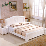 白色全实木床1.5 1.8米中式双人榆木床简约现代婚床高箱储物床
