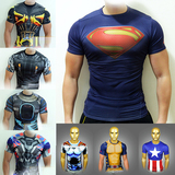 超人变形金刚美国队长侠蜘蛛侠T恤健身弹力紧身衣修身运动 男包邮
