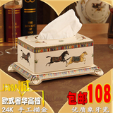 奢华象牙白陶瓷欧式纸巾盒 高档战马田园风格家居装饰餐巾抽纸盒