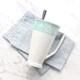 小清新马克杯 浅绿色高骨瓷大容量陶瓷杯子茶杯水杯拿铁咖啡杯
