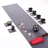 茶席 中式纯手工棉麻布茶道素雅中国风茶几桌布饰垫刺绣桌旗 梅花
