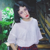 韩国ulzzang原宿个性流苏边蝙蝠袖体恤上衣白色短袖T恤女夏季学生