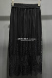 韩国黑色镂空蕾丝花边刺绣高腰网纱半身裙女中长款透视纱裙百褶裙