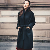 2015秋冬新韩版宽松显瘦中长款羊毛呢外套加厚立领大码毛呢大衣女