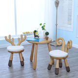 儿童实木小板凳学习圆桌凳宝宝幼儿园创意桌椅羊鹿角装饰矮凳子