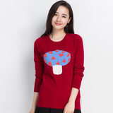 2016春新款羊绒衫韩版蘑菇图案个性打底套头毛衣时尚款针织衫正品