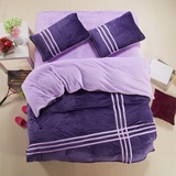 清梦水星家纺 珊瑚绒四件套纯色紫罗兰法兰绒冬加厚保暖床上用品