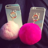 包邮韩国超萌獭兔毛球苹果iPhone6 plus手机壳透明镜面手机保护套