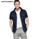 JackJones杰克琼斯2016新款男装夏纯棉牛仔短袖衬衫S|216104003