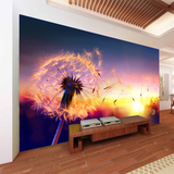现代客厅电视背景墙纸婚房卧室壁纸3D立体大型壁画飞舞蒲公英